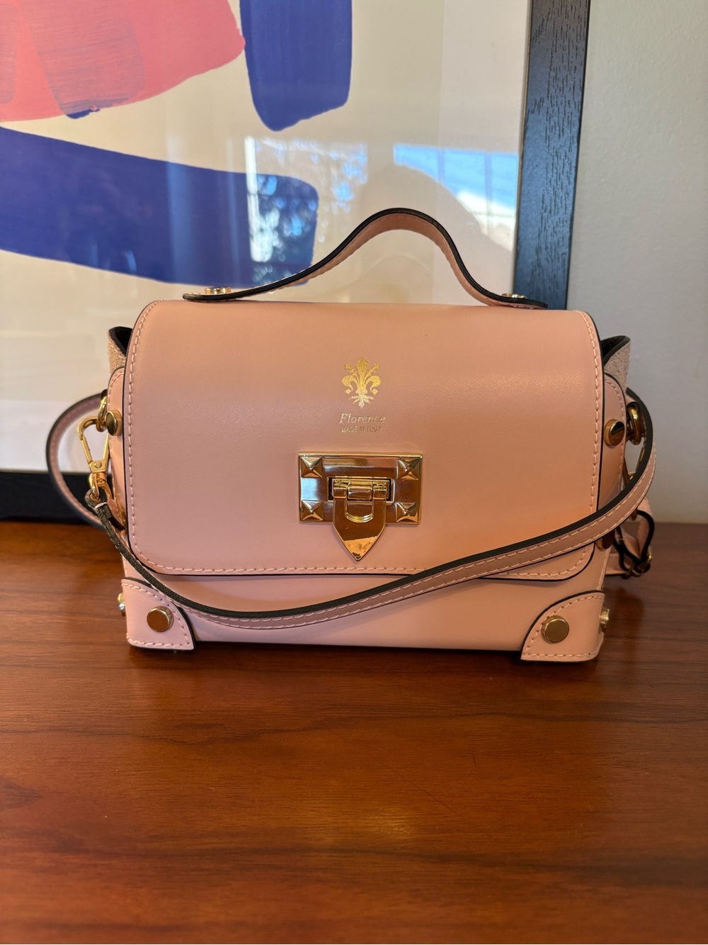 Pink Leather Top-Handle Crossbody Shoulder Bag with Gold Hardware
